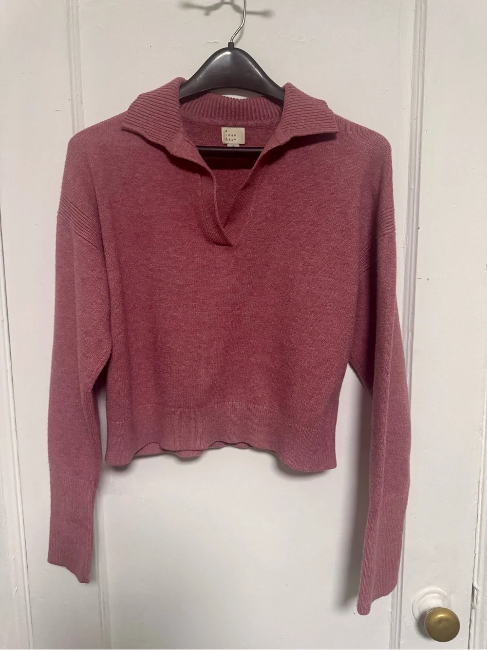 Cozy Collared Pullover Sweater Top in Dusty Rose, Mauve, Pink
